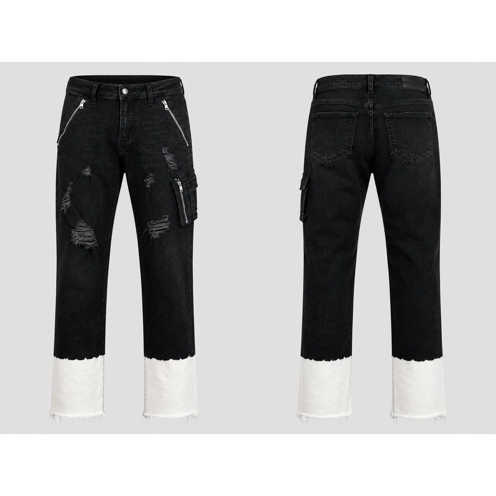 ✨True Religion jeans Y2k Grunge • 2 tone skinny jeans blk white raw hem motto